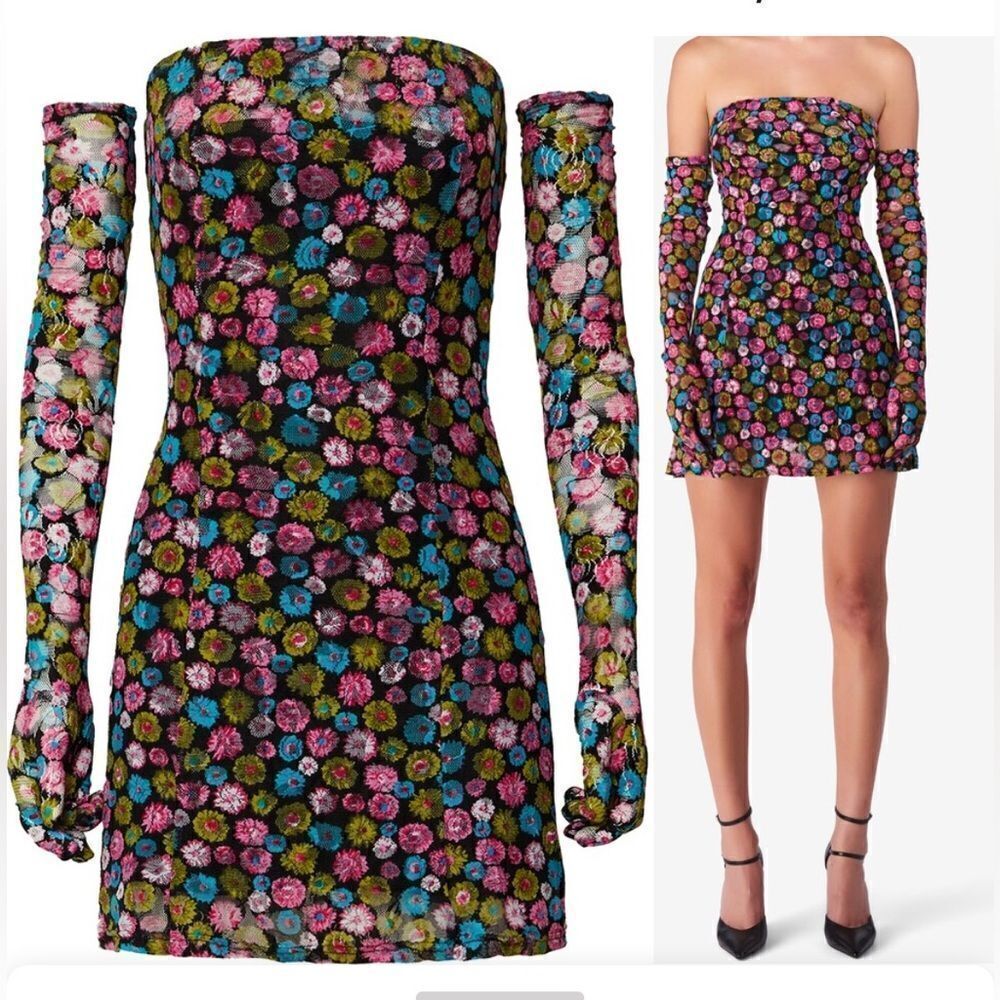 MISCREANTS London Cupid dress ruched mini with gloves strapless party Revolve